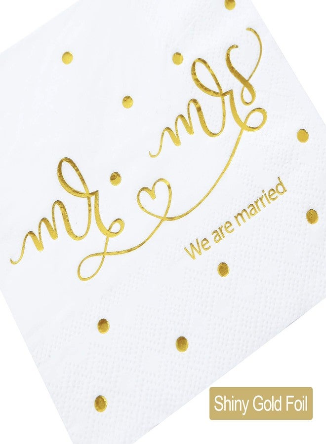 Gexolenu Mr & Mrs Wedding Cocktail Napkins Gold Foil, Dessert Disposable Beverage Paper Napkins for Wedding Shower Party Decorations and table decorations Supplies, 100 pcs - Image 5